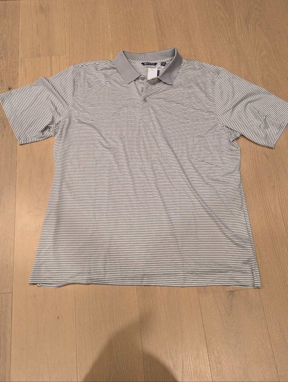 Cutter & Buck Thin Striped Light Gray and White Polo